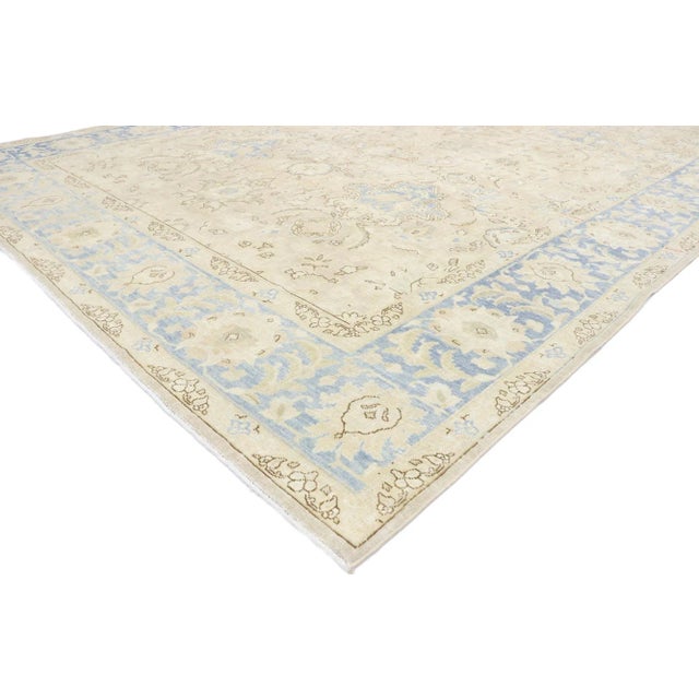 Vintage Persian Mashhad Rug with Transitional Coastal Style 08'11 x 12'04. Light and airy with coastal vibes, this hand-...