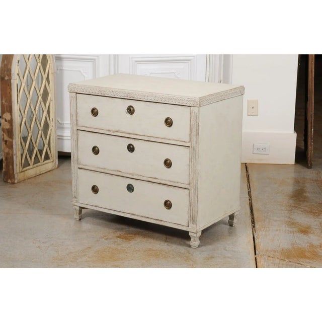 Mid 19th Century 1865 Swedish Neoclassical Style Painted 3-Drawer Chest For Sale - Image 5 of 13