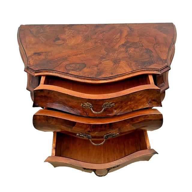 Vintage Venetian Bombe Commode Small Chest of Drawers Burl Turtle Shell Walnut For Sale - Image 4 of 13