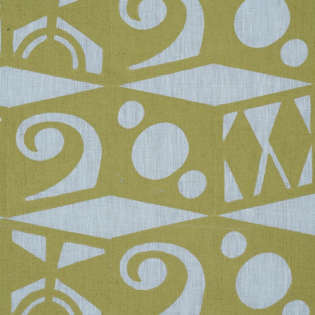 Traditional Schumacher Tarot Hand Block Fabric In Sky & Green For Sale - Image 3 of 5