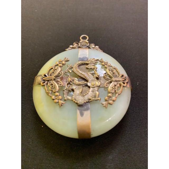Vintage Jadeite Glass & Gilt Metal Phoenix Pendant / Medallion For Sale In San Francisco - Image 6 of 7