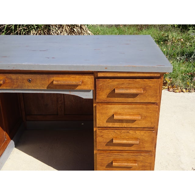 Vintage American Oak Desk, 1950s For Sale - Image 3 of 18