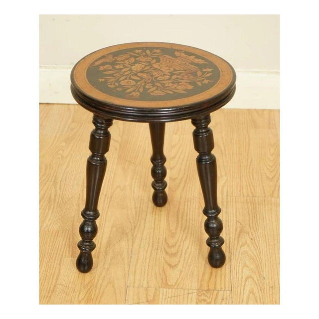 Dutch Lacquered Marquetry Stool For Sale - Image 3 of 9