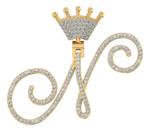 10K Yellow Gold Round Diamond Crown N Letter Initial Pendant 1/4 Cttw