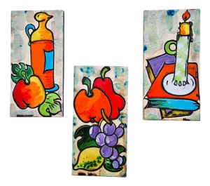 Hand-Painted Ceramic Tiles from Vallauris, 1980, Set of 3