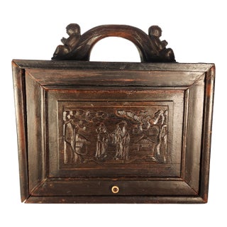 Stunning Antique Mahjong Set 1920s Made of Bone and Bamboo in AmazingCarved Box For Sale