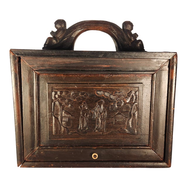 Stunning Antique Mahjong Set 1920s Made of Bone and Bamboo in AmazingCarved Box For Sale