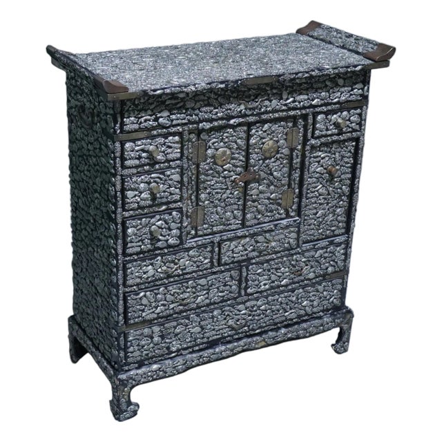 Rare Antique Japanese Tansu Adorned With Hundreds of Hand Hammered Milagro Charms For Sale