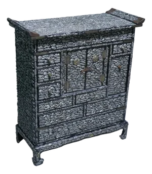 Rare Antique Japanese Tansu Adorned With Hundreds of Hand Hammered Milagro Charms