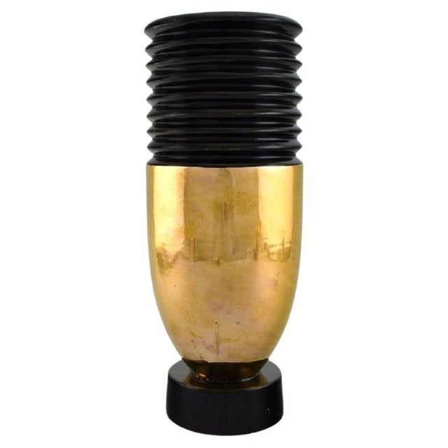 Black Large Art Deco Glazed Ceramic Vase, France, 1940s For Sale - Image 8 of 8