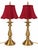 Vintage Stiffel Brass Candlestick Table Lamps With Red Scalloped Shades - Pair For Sale In Los Angeles - Image 6 of 7