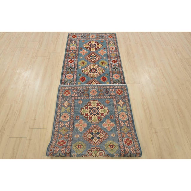 Kazak Runner 2’8” X 9’8” Blue Wool Tribal Hand-Knotted Oriental Rug For Sale - Image 11 of 12
