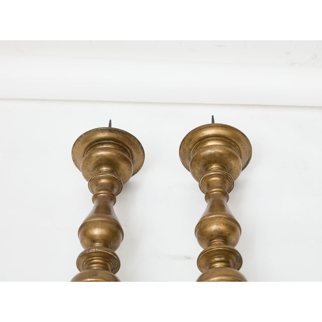Italian Pair of Tall 18th Century Italian Bronze Pricket Candlesticks For Sale - Image 3 of 12