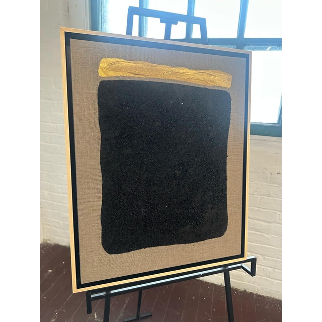 2020s Gold and Carbon Painting on Spanish Linen Minimalist Painting, Framed For Sale - Image 5 of 5
