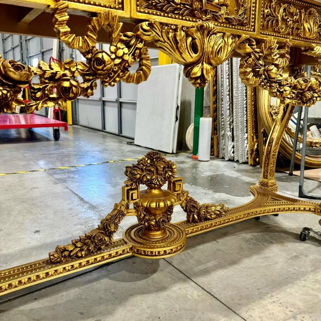 French Louis XVI Console Table – Marble Top With Elegant Gold Leaf Details For Sale - Image 10 of 11