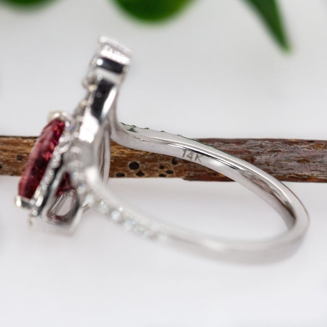 Pink 1.7cts Pink Tourmaline and Earth Mined Diamonds Ring in 14k Solid White Gold For Sale - Image 8 of 8