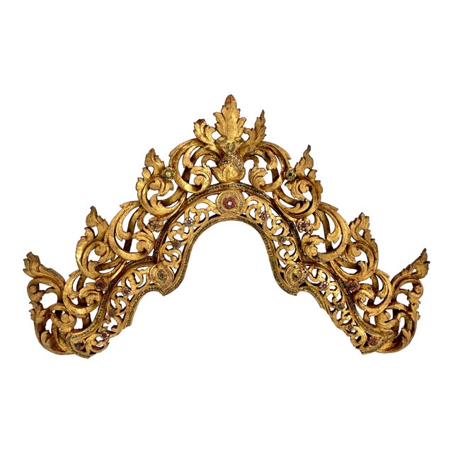 19th C Burmese Gilt Wood Temple Panel For Sale