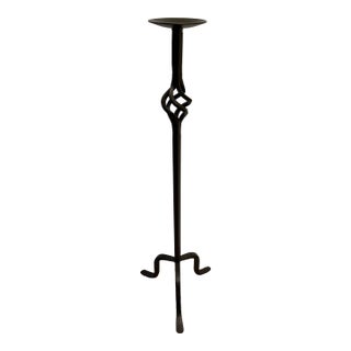 Vintage Sculptural Wrought Iron Floor Candle Stand, Hand-Forged Brutalist Pillar Candle Holder For Sale
