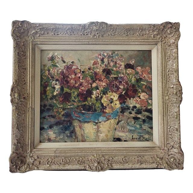 Evert Moll, Impressionist Floral Still Life Painting, 1927, Oil on Board and Masonite For Sale