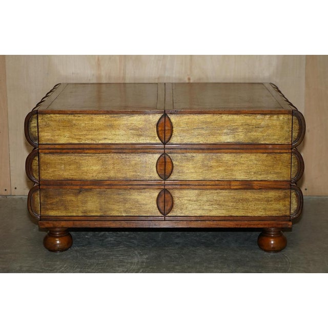 Large Six Drawer Stack of Scholars Library Books Coffee Table with Brown Leather Top For Sale - Image 12 of 18