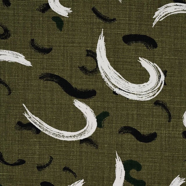 Abstract Sample - Schumacher X David Kaihoi Brushmark Fabric in Olive For Sale - Image 3 of 4