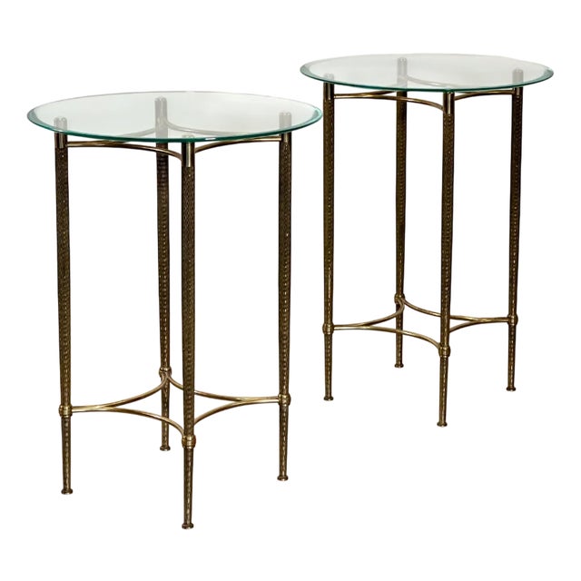 Round Brass and Glass Coffee Tables, 1960s, Set of 2 For Sale