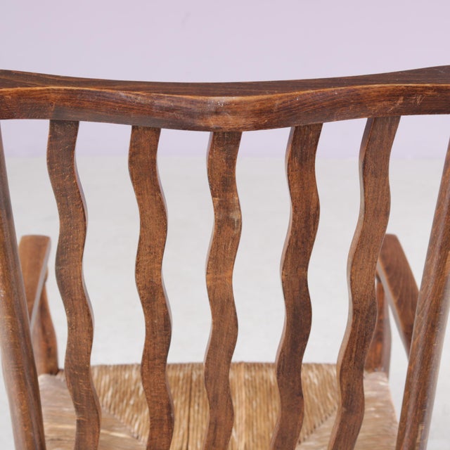 Small Arts & Craft Movement Low Spindlers Back Hearth Side Chair with Wicker Seat by Morris & Co for Liberty and Co Stowaway, London, 1930s For Sale - Image 11 of 12