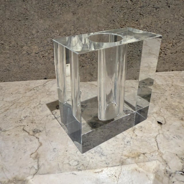 Glass Crystal Square Flower Bud Vase by Tizo Modern Design, Crystal 1980s Post-Modern For Sale - Image 7 of 9