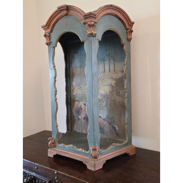18th Century Italian Venetian Rococo Period Carved Polychrome Painted Wood Niche Shrine For Sale - Image 11 of 18