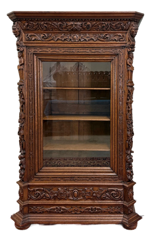 Antique French Renaissance Revival Bookcase Cabinet Side Doors Oak C. 1880s