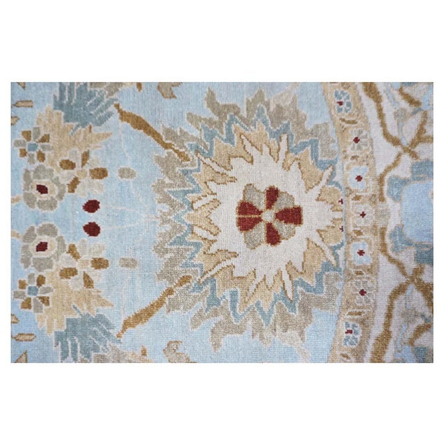 Textile Afghan Sultanabad Wool 8x10 Light Blue, Ivory & Taupe Handmade Oval Area Rug #9902749 For Sale - Image 7 of 9