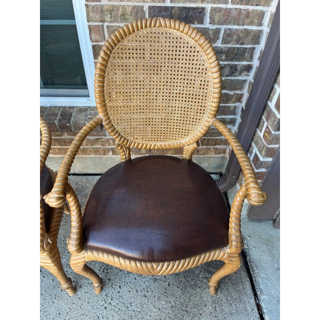 Set of 2 (Only 1 Set Available) Twisted and Knotted Rope Motif Cane Back Arm Chairs, 1970s, in the Style of Napoleon III and Comini and Modonutti For Sale In Dallas - Image 6 of 12