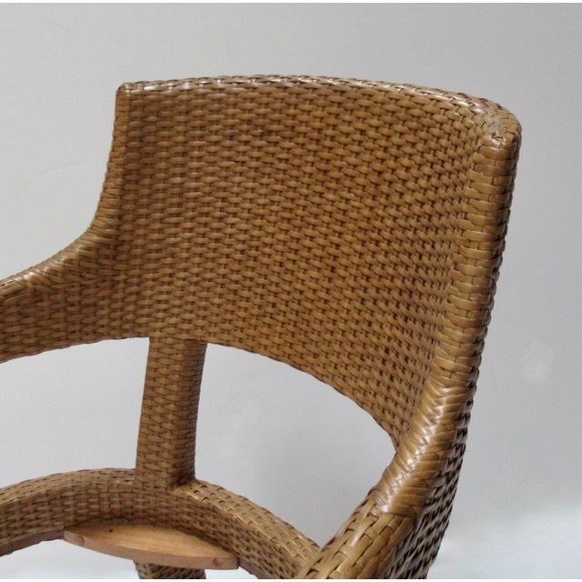 C.1998 David Sutherland "Melina" Coll. Klismos-Style Woven Wicker Rattan Over Teak Framed Dining Arm Chair Frames - Set of 6 For Sale - Image 10 of 16