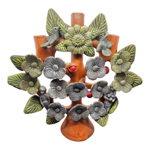 VTG Large Tree of Life Mexico Mexican Clay Candelabra Candle Holder Flower Bird