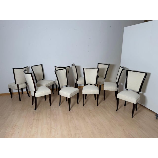 Wood Art Deco Dining Chairs in Lacquer & Alcantara, Paris, 1930, Set of 10 For Sale - Image 7 of 18