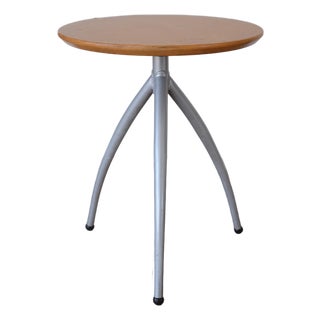 Vintage Postmodern Adjustable Aluminum and Wood Tripod Side Table For Sale