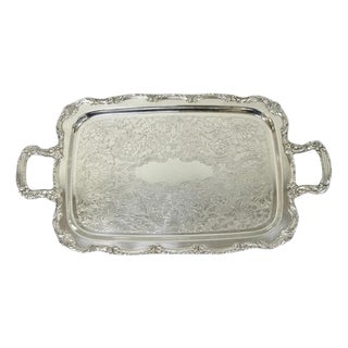 Vintage Wm a Rogers Victorian Silver Plated Twin Handle Serving Platter Bar Tray For Sale