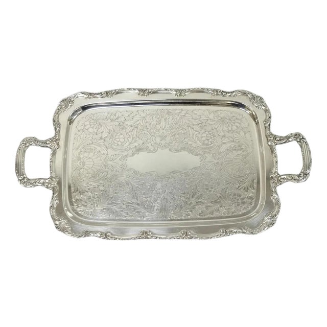 Vintage Wm a Rogers Victorian Silver Plated Twin Handle Serving Platter Bar Tray For Sale