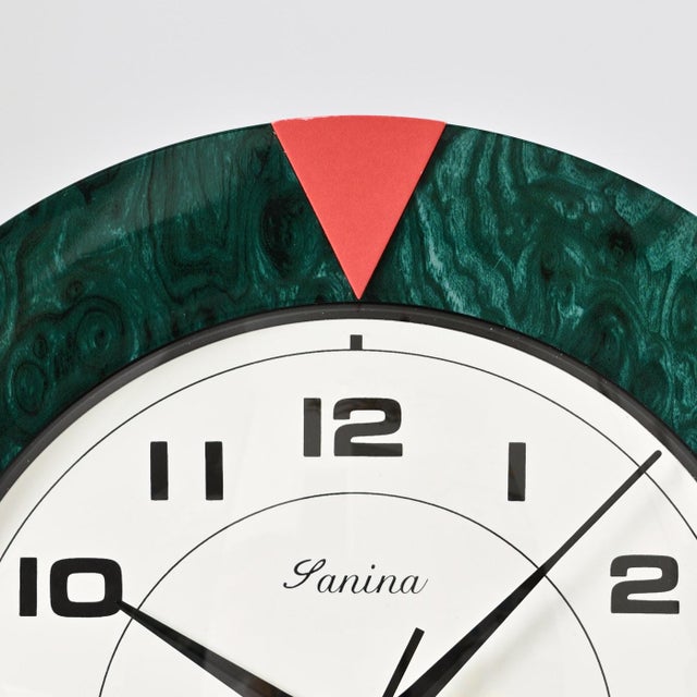 Postmodern Wall Clock from Sanina, 1990s, in Good conditions. Designed 1980 to 1989 This piece has an attribution mark, I...