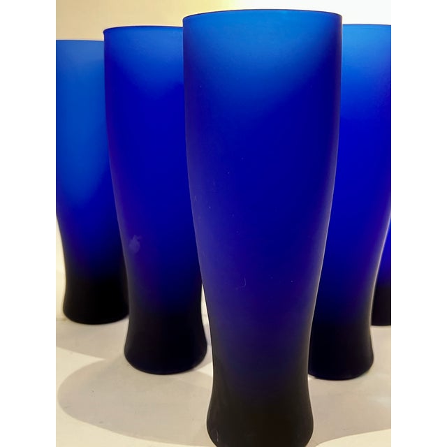 Mid-Century Modern Vintage Cobalt Matte Slim Tumblers Glassware Libbey - Set of 8 For Sale - Image 3 of 7