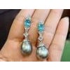 Black Bochic "Orient" Vintage Blue Appetite & White Topaz Earrings Set 18K Gold&Silver For Sale - Image 8 of 18