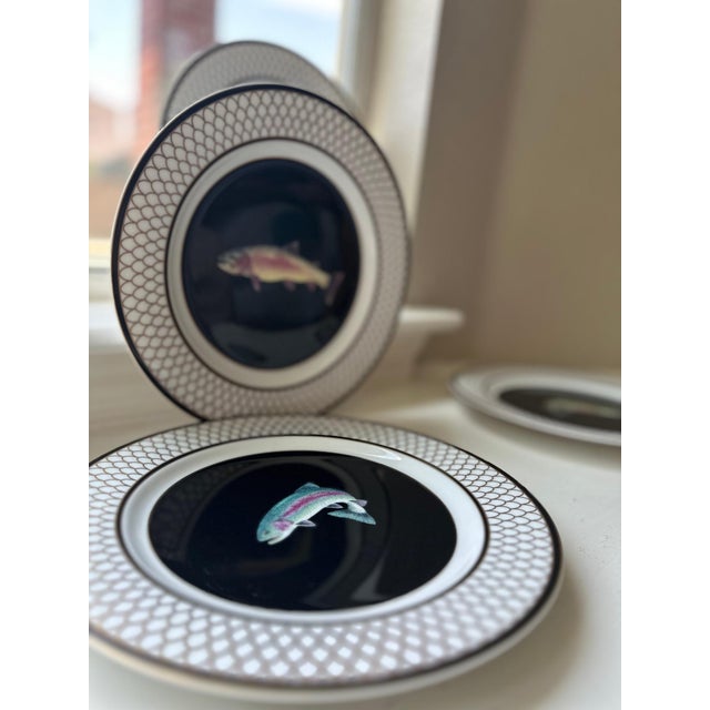 Black 1990s Sporting Porcelain Trout Luncheon Plates, Set of Four For Sale - Image 8 of 12