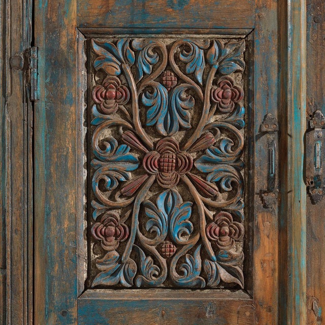 Vintage Indian Painted Almirah Cabinet, 1950s For Sale - Image 6 of 9