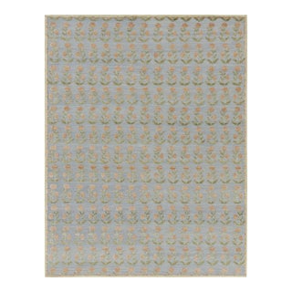 Rug & Kilim’s Block Print Rug Design with Brown and Green Floral Patterns - 13x19 For Sale