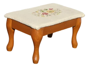 Vintage French Provincial Off White Floral Tapestry Needlepoint Footstool Bench