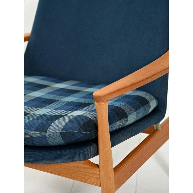Scandinavian Armchair in Oak and Blue Wool, 1950s For Sale - Image 11 of 12