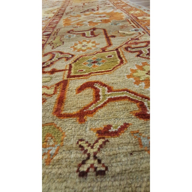 Antique Oushak Carpet, Handmade Oriental Rug, Soft Saffron Light Gray Light Blue For Sale In New York - Image 6 of 18
