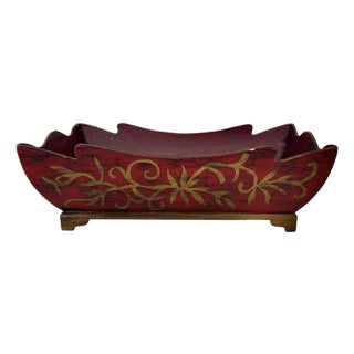 Vintage Large Wood and Decorative Paint Cachepot For Sale
