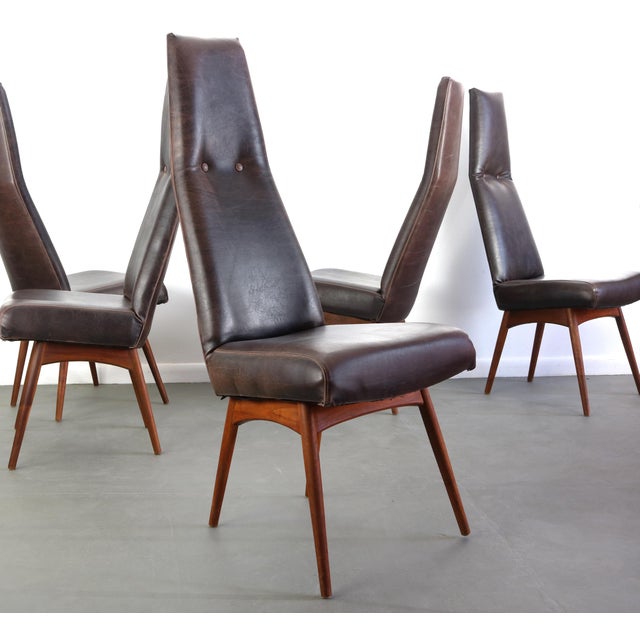 1960s Highback Model 2051-C Dining Chairs by Adrian Pearsall in Faux Leather & Walnut - Set of 6 For Sale - Image 5 of 8