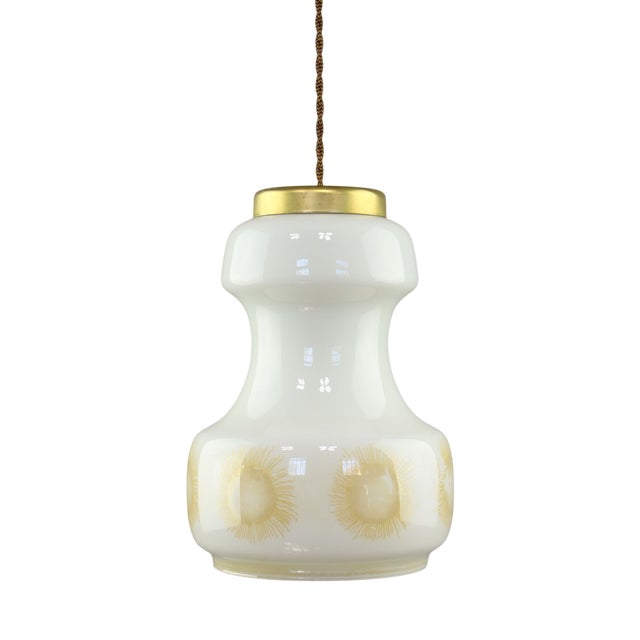 Mid-Century Modern Italian Opaline and Brass Pendant Lamp For Sale